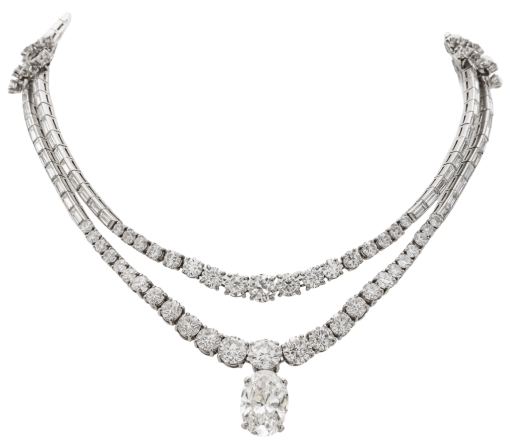 Platinum And TW 33.09 Carat Diamond Double Strand Necklace with Approximately 8CT Diamond Pendant