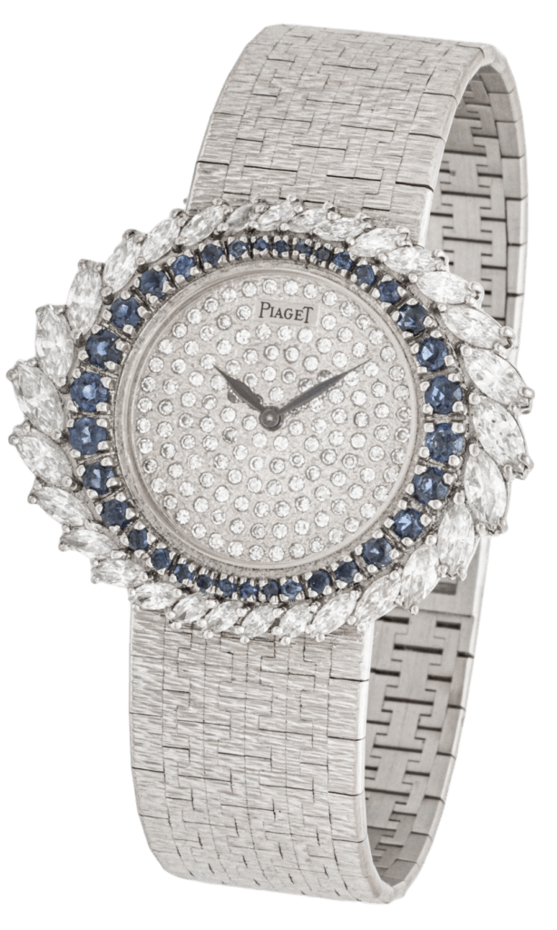 Piaget (Swiss, Founded 1874) 18K White Gold, Diamond, And Sapphire Bracelet Watch, Ca. 1980, L 6.25"