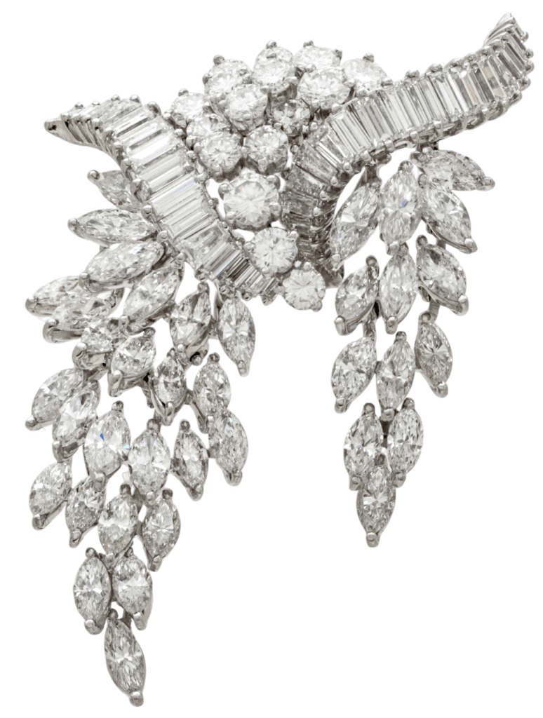 Platinum And Diamond Waterfall Brooch "Total Weight 18.4 Carats"